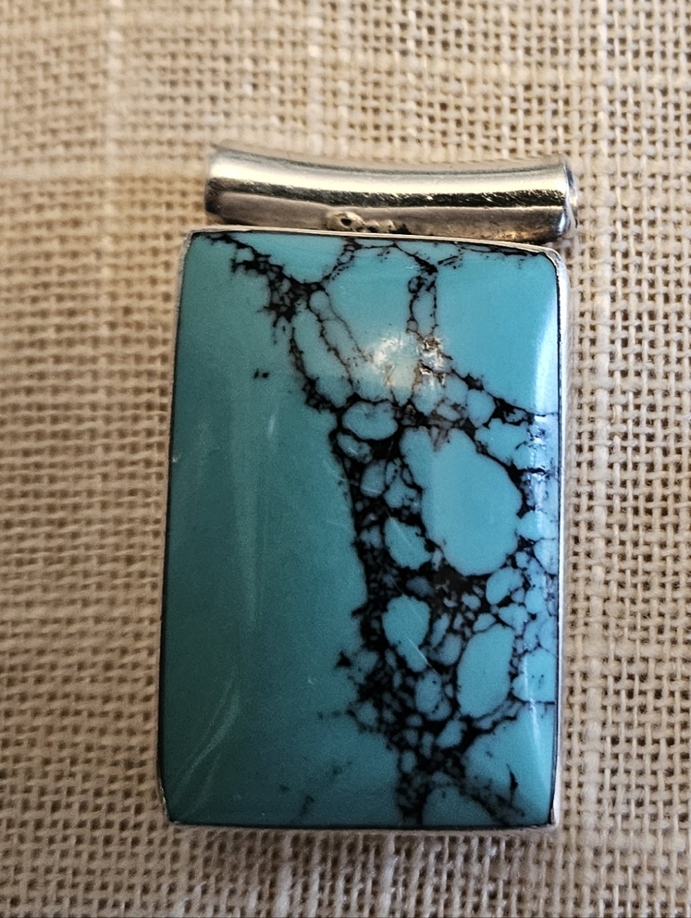 Large Blue Spiderweb Turquoise & Sterling Silver Pendant, Southwestern Style